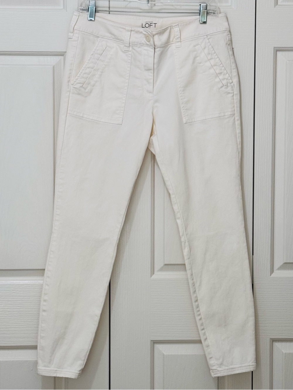 LOFT Outlet Modern Skinny Ankle Jeans 8 Ivory Cream Stretch Cotton Patch Pockets